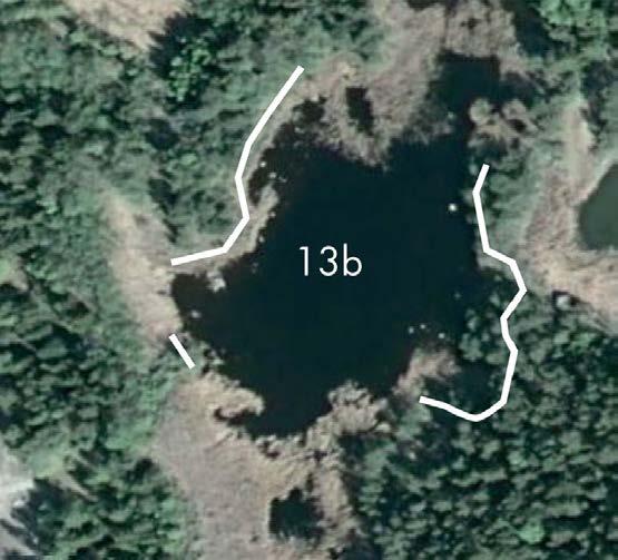 Göl 13b mindre sjö öster om barackbyn Göl 13b har stora likheter med 13a och de två vattensamlingarna har dessutom en förbindelse via ett grunt parti.