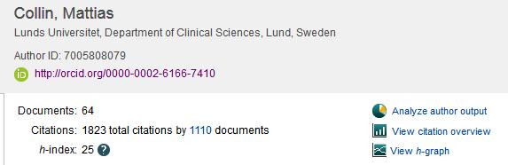 Du kommer nu in på din Scopus author profile där h-index finns.
