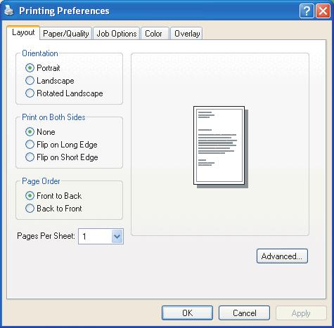 POSTSCRIPT-EMULERING 1. Page orientation (Sidorientering) väljer mellan portrait (stående) eller landscape (liggande) orientering. Rotated roterar papperet 90 grader moturs. 1 2 3 4 5 2.