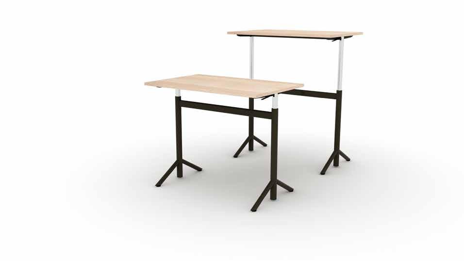 ATLAS stå/sitta bord Design Patrik Bengtsson & Pierre Sindre Ställbart bord med gaspelare. Skiva belagd med högtryckslaminat i ljus eklaminat med ABS-kantlister.