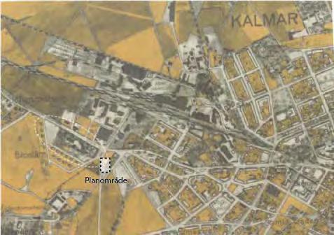 Upprättad 2018-06-20 2017-3408 13(43) Karta från år 1941. Markerat område visar planområdets ungefärliga lokalisering. Området var länge obebyggt och användes som jordbruksmark.