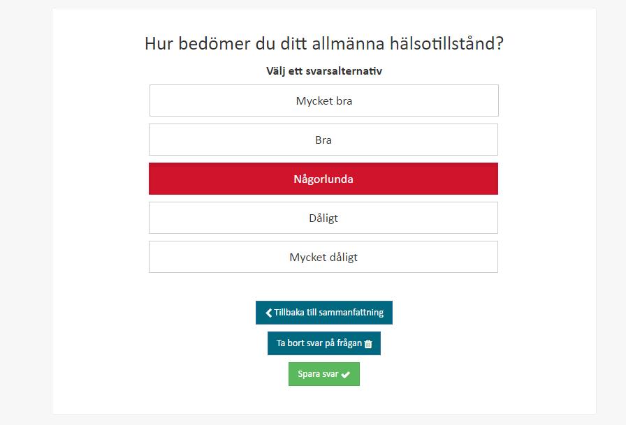 Klicka på själva frågan för att ledas in till själva frågesidan där du kan se alla tillgängliga svarsalternativ och även ändra svar på frågan: Du kan nu ändra