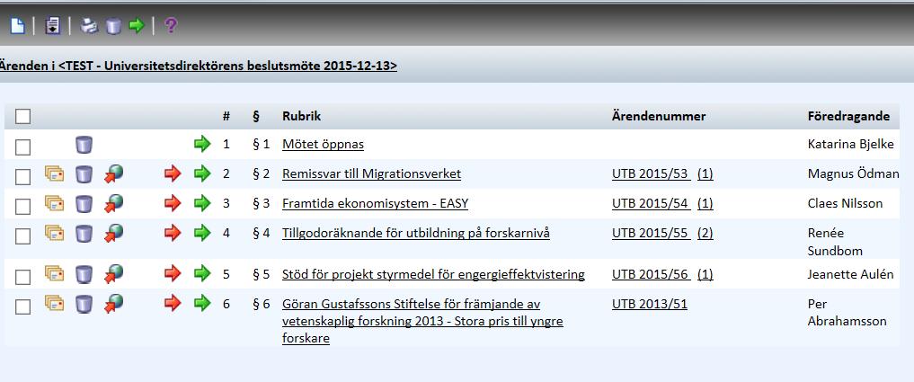 Sida 6 Skapa föredragningslista Alla ärenden förs in som ska avhandlas på mötet.