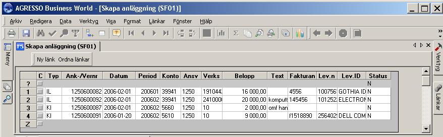 Lathund Anläggningar, ny sid 1 (5) Ny anläggning/inventarie För att kunna skapa en anläggning måste registrering först ske i EFH (efter belastningsattest kommer transaktionerna till huvudboken) eller