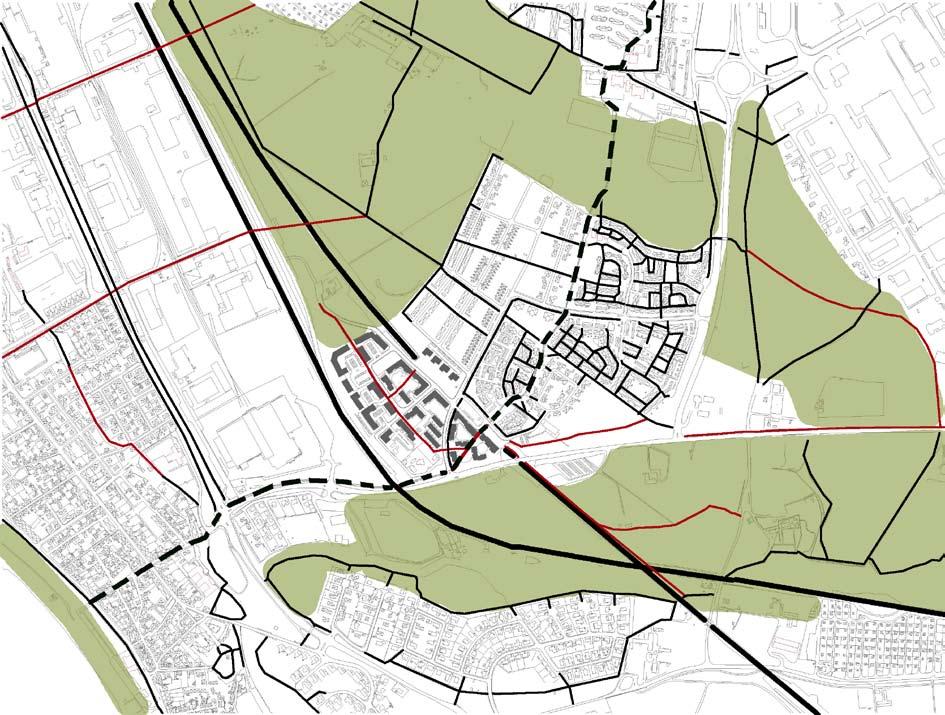 Ättekulla Broar över järnvägarna Backgården Raus stenkärlsfabrik Raus 91 Råå ICA Maxi Mot Ättekulla industriområde Raus kyrka Föreslagen gång- och cykelväg Befintlig gång- och cykelväg Gång-