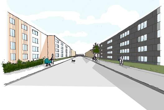 samhörigheten med stadsdelen bli bättre. Riktningen Raus stenkärlfabrik - stationen förstärks genom att bebyggelse placeras i linje ut mot den nya väg som leder till fabriken.