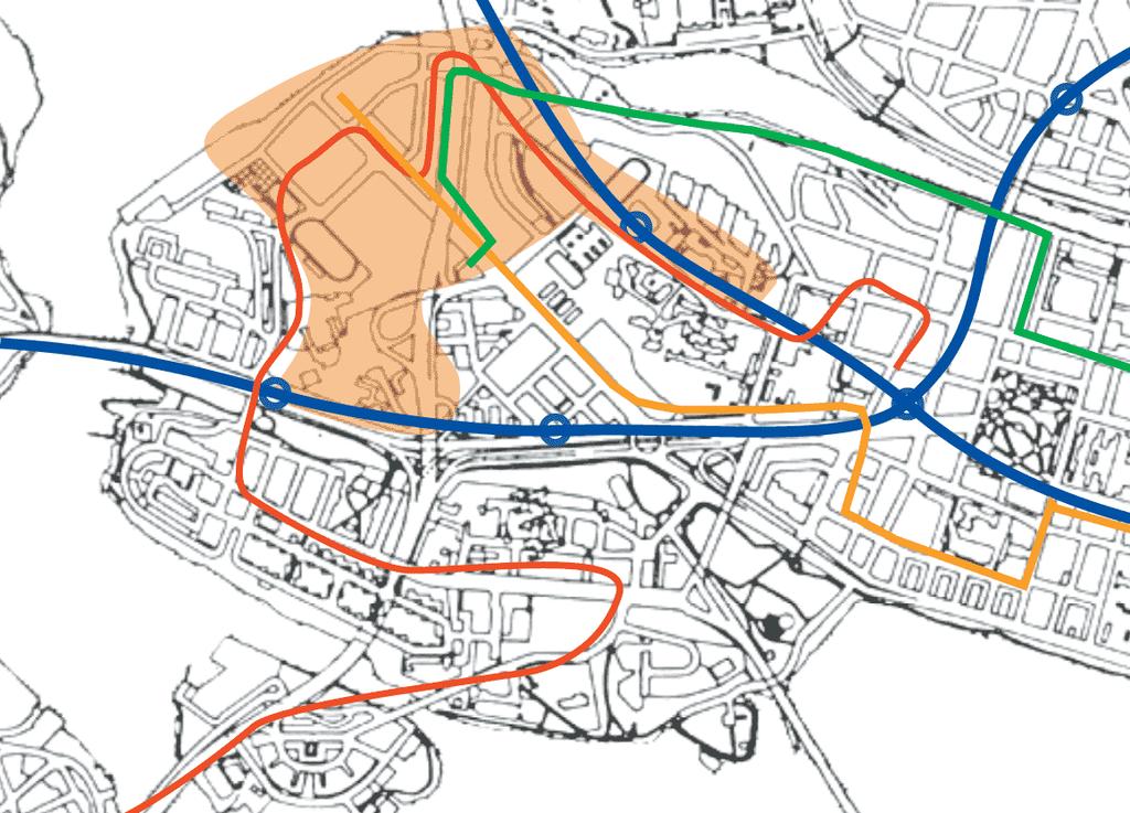 15 (32) KOLLEKTIVTRAFIKEN I STÖRRE UTVECKLINGSOMRÅDEN I detta avsnitt beskrivs lämpliga kompletteringar av det kollektiva stomnätet och annan kollektivtrafik i större planerade exploateringsområden.