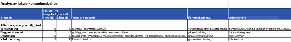 Kartläggning och analys av det lokala kompetensförsörjningsbehovet Kartläggningen av det lokala kompetensbehovet visar på ett visst behov inom bygg- och anläggningsarbete,
