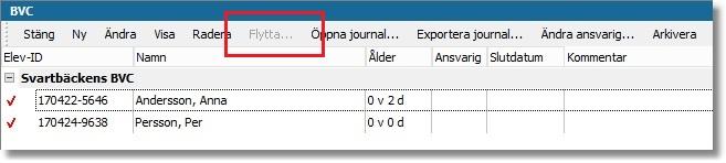 1. BVC Kontroll vid flytthantering En kontroll för om mer än ett ärende är markerat, dvs. har en röd bock i vänster marginal, har lagts till i funktionen för att flytta barn mellan BVC enheter.