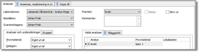 3. Lab Indikation på flikar som innehåller data En ny funktion som kontrollerar när data finns registrerad på flikarna Anamnes och Kopia till finns nu i Labbeställning.