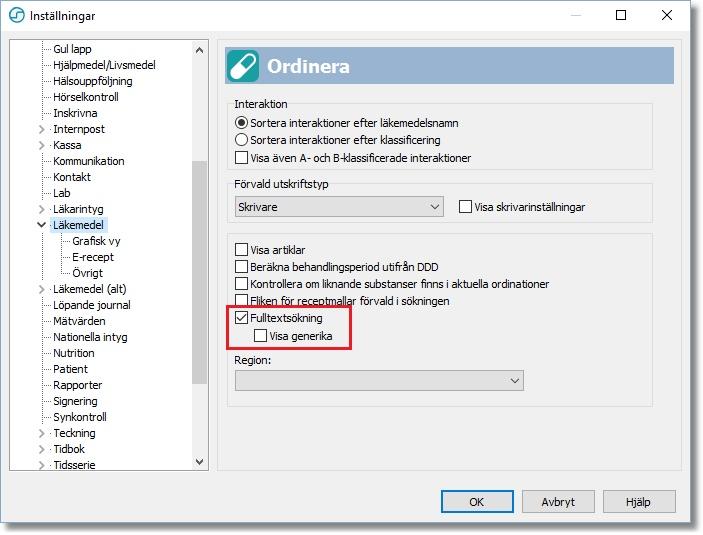 Alternativet Fulltextsökning är som förval aktiverad,