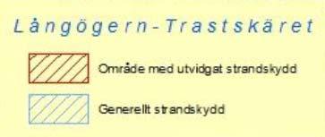 Stra söder om fastigheten Norum 3:64 är strandskyddet utökat enligt länsstyrelsens beslut 2014-11-20: Utdrag från länsstyrelsens beslut om utökat strandskydd.