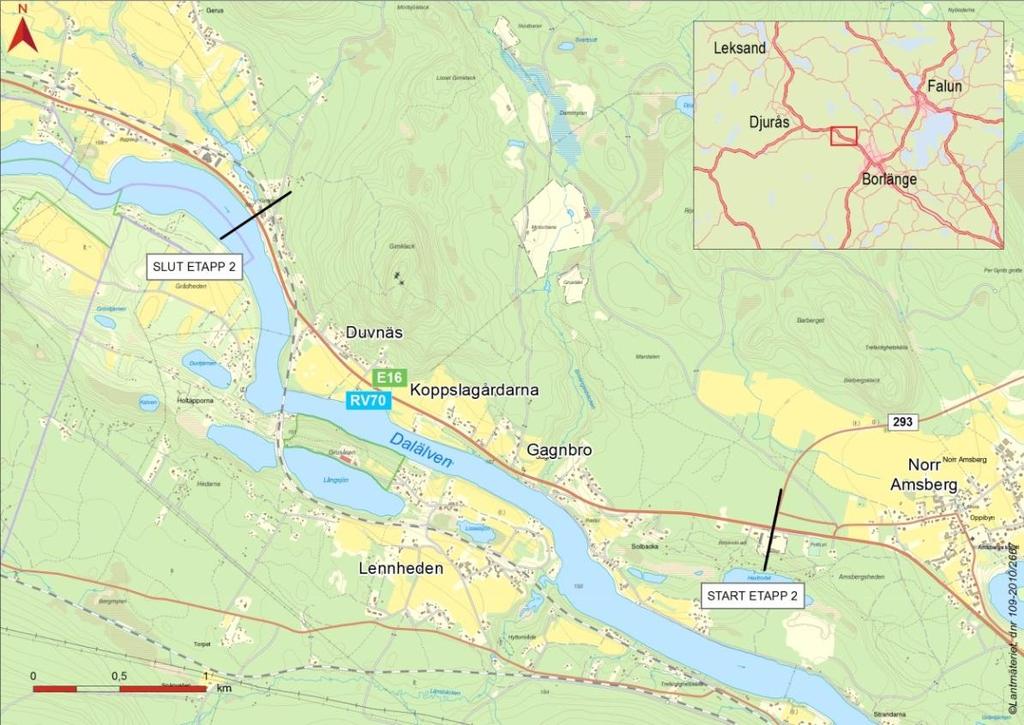 Figur 1. Översiktskarta etapp 2, Norr Amsberg Gimsbärke. Under arbetet med vägplanen har flera riskpunkter identifierats.