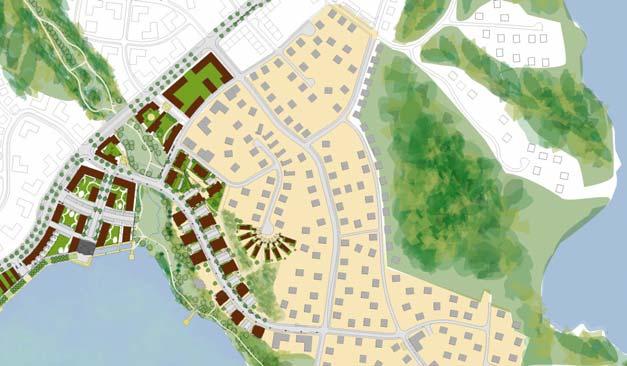 Sidan 11 av 23 verksamhetsområdet. Längs båda dessa gator, liksom längs Frestavägen föreslås parkeringsplatser och trädplantering. Parallellt med Frestavägen finns en ny väg, som ersätter Solstigen.