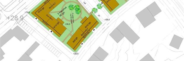 förgårdsmark. Förgårdsmarken som avgränsas från gångbanan med en mur bör normalt vara upphöjd.