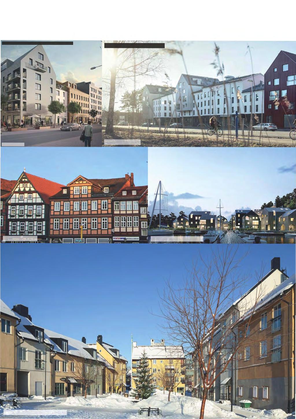 19 SALTSJÖBADENS CENTRUM REFERENSBIBLIOTEK BEBYGGELSE: VARIATION OCH SKALA Varierat taklandskap; trapphusenheter med eget uttryck; varierade fasadmaterial.