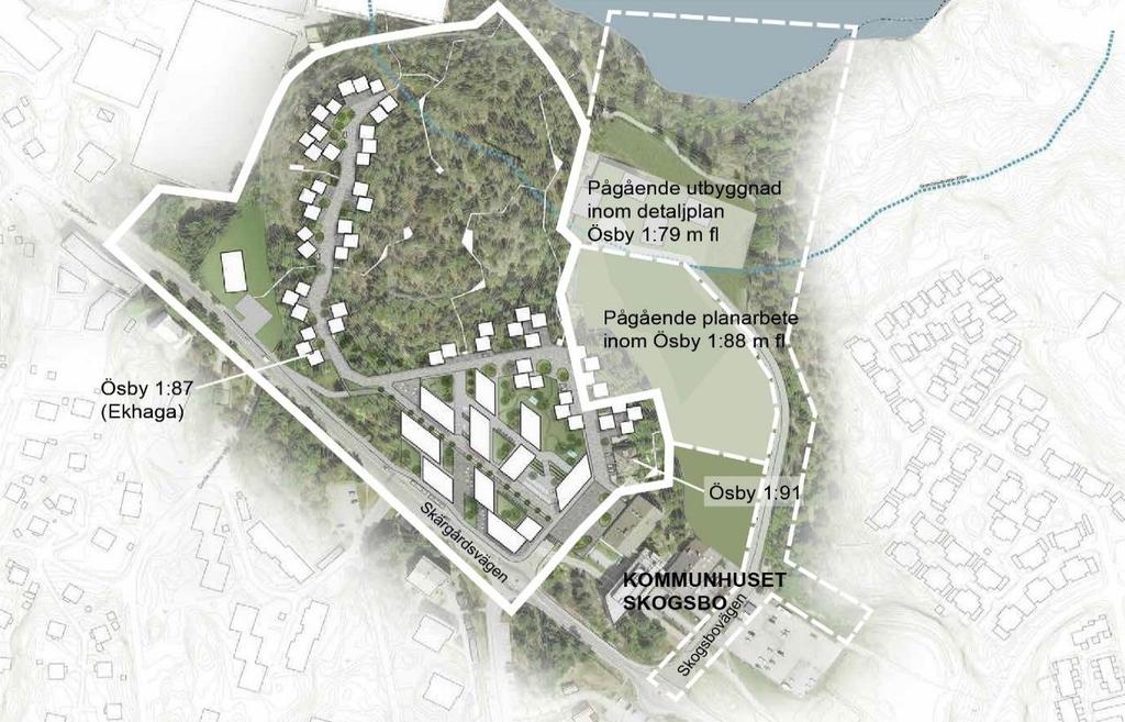 4 av 7 Figur 3, illustrationsplan från det parallella arkitektuppdraget Förslaget för Kråkberget från det parallella arkitektuppdraget redovisade en bebyggelse om totalt cirka 300 bostäder och