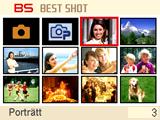 En meny över BEST SHOT-scener visas. Det grundinställda valet är R (Auto).