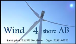 Verksamhetutövare: Wind4shore AB Banérgatan 79 115 53 Stockholm Org nr: 556929-5776 Kontakt: Tore Wizelius e-post: tore@vindbruk.