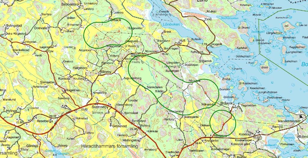 Delprojekt Stensö-Bråxvik: lokalisering och utformning I Stensö-Bråxvik är åtta vindkraftverk placerade längs högspänningsledningen som passerar genom området.