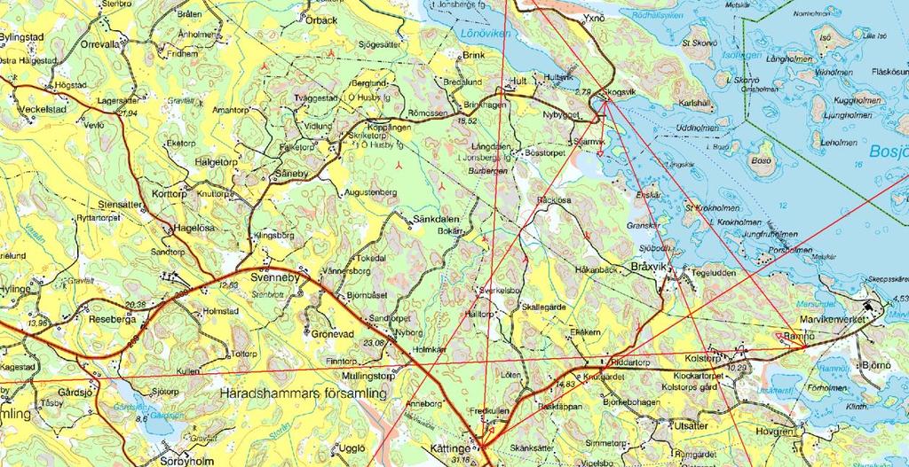 Stensö-Bråxvik: Påverkan på landskapsbild Den visuella påverkan på landskapsbilden kan illustreras med fotomontage. För Stensö-Bråxvik har följande utsiktspunkter valts (se figur 10). 1. Kättinge 2.