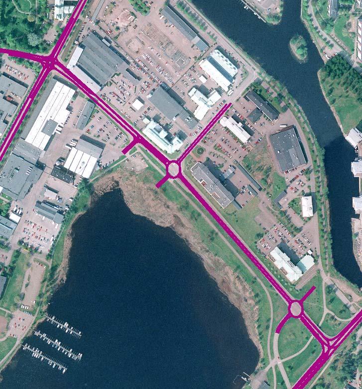 Figur 2: Översikt av scenario 2 med två cirkulationsplatser längs. 3. Resultat p:\64mas2\6608\\2_allm\rapporter\koncept1.doc 3.