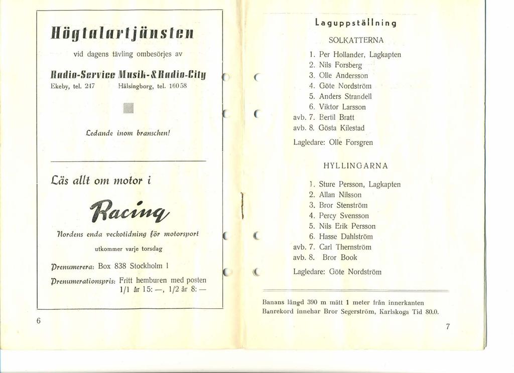 Hö ffi fl IurlJiiJt s lejt Laguppställning SOLKATTERNA vid dagens tävling ombesörjes av Ruffio-Service M KsiJi- gruffio-cify- Ekeby, tel. 27 Hälsingborg, tel. 16058 II Eed ande inom branschen! l. Per Hollander, Lagkapten 2.