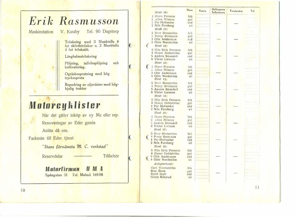 Erik Maskinstation Rasmusson V. Karaby Tel. 90 Dagstorp Tröskning med 3 Munktells 6 fot skördetröskor o. 2 Munktells fot trösksätt.