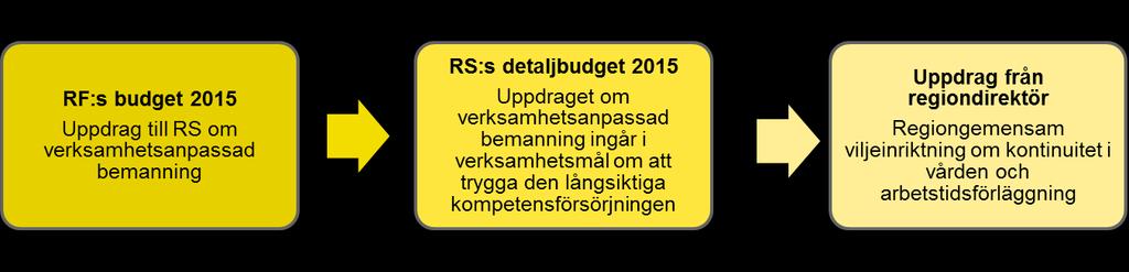 4. Övergripande styrning av läkares schemaläggning I detta kapitel beskrivs hur regionstyrelsen arbetat med regionfullmäktiges mål om att pröva förutsättningar för verksamhetsanpassad bemanning.