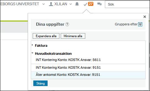 AVVISAD FAKTURA När en faktura avvisas hämtas den upp för åtgärd från uppgiftslistan.