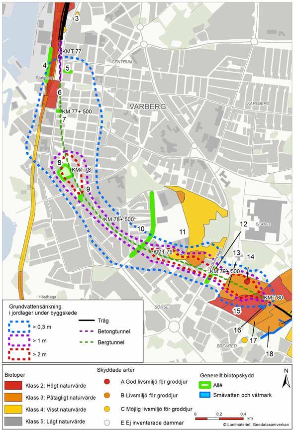 Miljökonsekvensbeskrivning Kapitel 7 - Påverkan, effekter och konsekvenser av grundvattenbortledning och infiltration Varbergstunneln, Västkustbanan, Varberg-Hamra Figur 7.