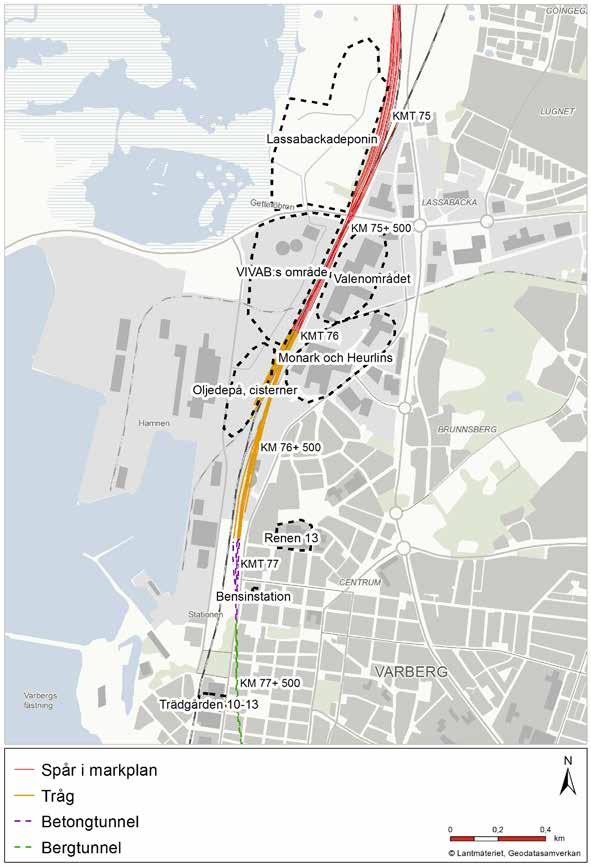 Miljökonsekvensbeskrivning Kapitel 5 - Nulägesbeskrivning och förutsättningar Varbergstunneln, Västkustbanan, Varberg-Hamra Figur 5.