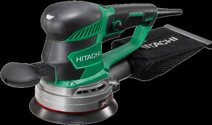 Byggaren provar excenterslipar» Hitachi excenterslip SV 15 YC Vikt: 2,5 kg Rondelldiameter: 150 mm Oscillationsfrekvens: 4 200 11 000 v/min Sliprörelse: 2,8 mm Märkeffekt: 350 W Ca pris exkl.