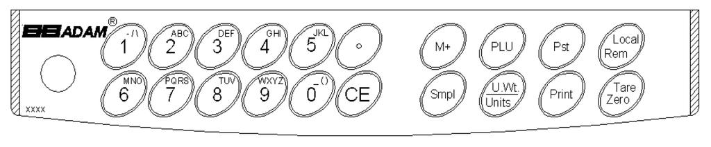 4.0 KNAPPFÖRKLARINGAR [0-9, ] Dessa knappar används för att manuellt ange ett värde för taravikter, viktenhet och provvikten.