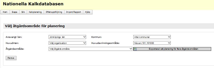 Sida 31/36 Tryck på knappen Exportera kalkplanering för flera åtgärdsområden.