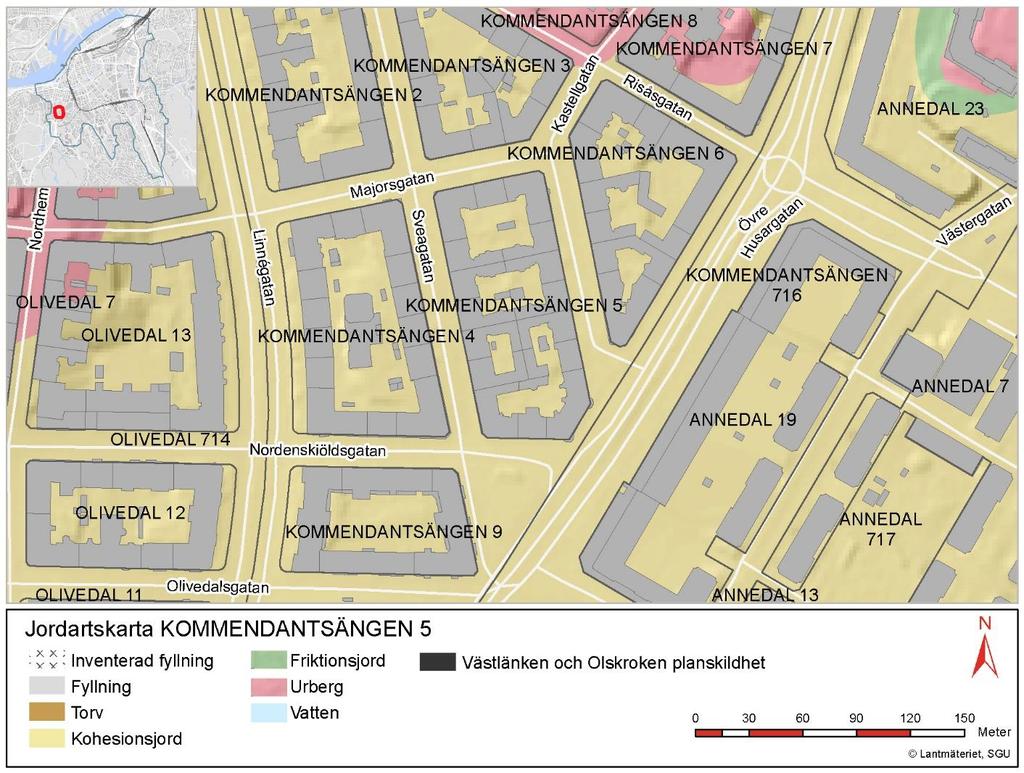 Kvartersbeskrivning ängen 5, MPU02-01-036-KÄ5_0001, Version_ Figur 1. Jordartskarta ängen 5. 3 Grundvattenförhållanden I friktionsjordlagret under leran finns ett väl sammanhängande undre.