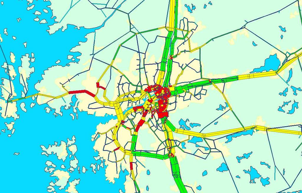 14 (18) Grönt <10% Gult 10%-25% Rött >25% Relativ hastighetsnedsättning vägnätet i Göteborgsområdet under morgonens maxtimme. Modellberäknat.