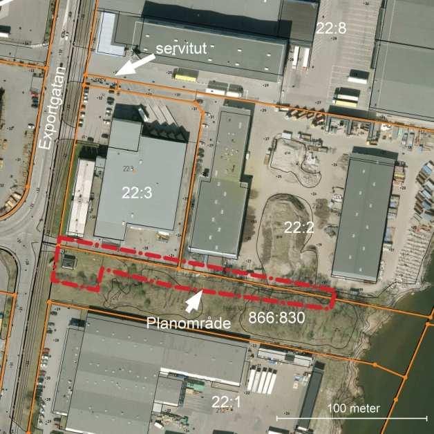 Ovan till vänster: Orienteringsbild som visar var planområdet ligger i Göteborg. Ovan till höger ortofoto med planområdet och nuvarande fastighetsgränser inlagda.