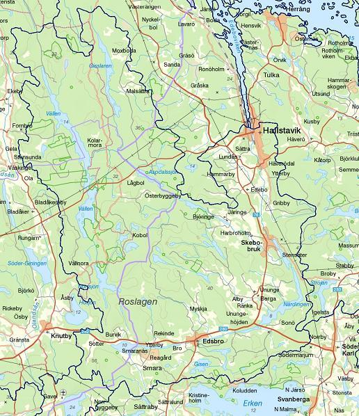 Ekologisk status Hög God Måttlig Otillfredsställande Dålig Skeboån Biologisk Fysikalisk-kemisk Hallsta AVR Närdingen Biologisk Fysikalisk-kemisk Edsbro AVR Figur 2. Skeboåns avrinningsområde.