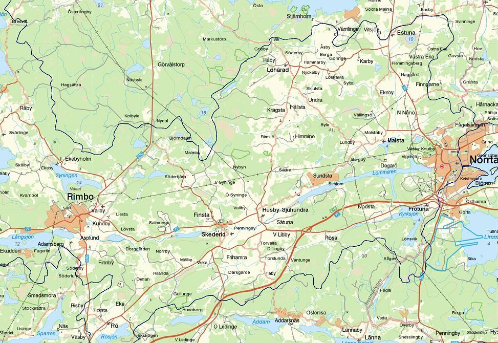 Norrtäljeåns avrinningsområde Norrtäljeåns avrinningsområde omfattar 350 km2 och domineras av skog. Andelen jordbruksmark uppgår till 26 procent och andelen sjöar till sju procent.