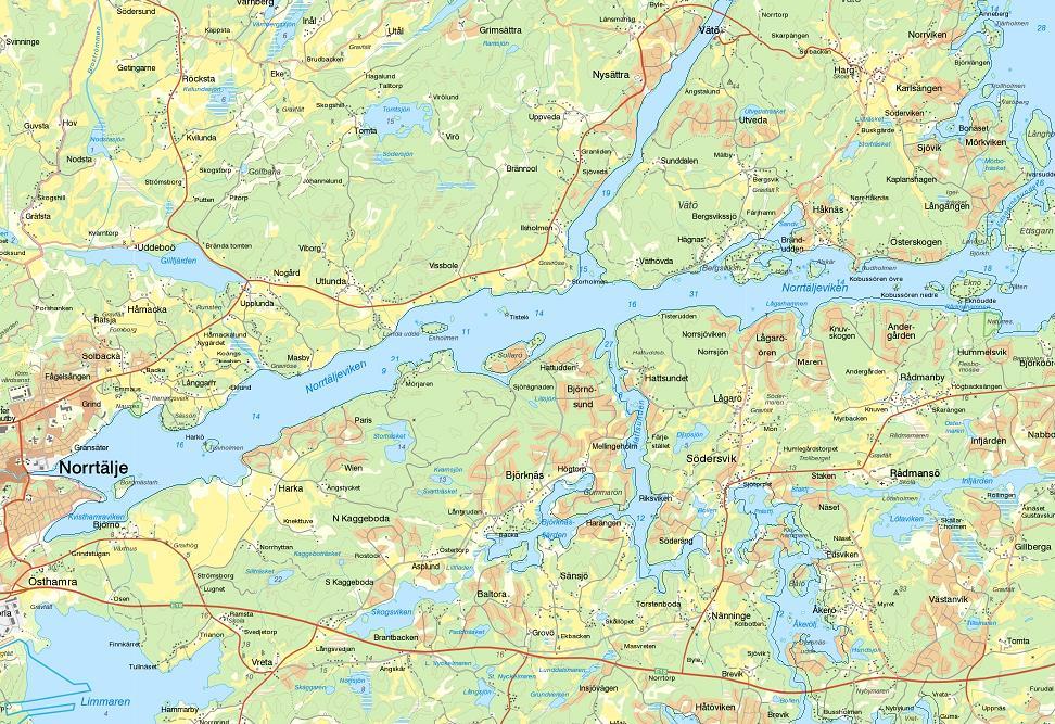 Norrtäljeviken Norrtäljeviken omfattar 16,4 km2 och sträcker sig i väst-östlig riktning från Norrtälje i väster till Björköfjärden i öster.