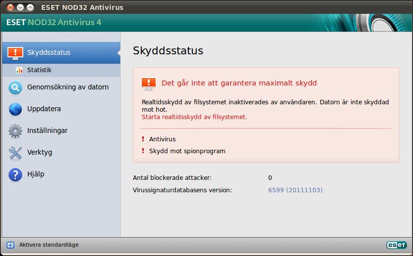 3.1.1 Kontrollera systemets funktion Klicka på det översta alternativet på huvudmenyn för att visa Skyddsstatus.
