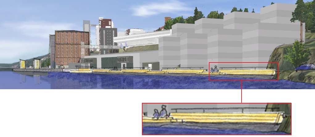 Slänt/strandskoning I det fall betongmadrass är tekniskt genomförbar längs slänt/strandskoning och fungerar utifrån drift- och underhållsperspektiv, är gestaltning enligt bild nedan acceptabel. 3.