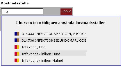3.3.3 Rutan Kostnadsställe Vid budgetering av personalkostnader fylls kostnadsställe/klinik i automatiskt beroende på var vald person hör hemma. När man lägger upp externa lärare (se avsnitt 3.