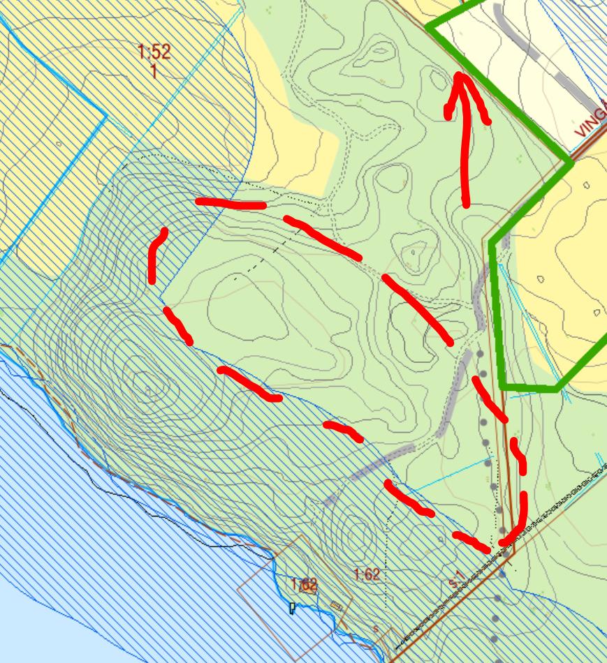 Vingaker.se 3 (4) Däremot finns en ås, till största delen utanför strandskyddsområde, som bedömdes som möjlig att pröva för kvartersmark (se bild nedan).