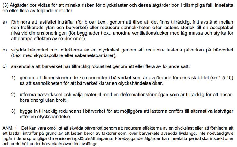 Figur 23 Åtgärder för att minska risken för olyckslaster (SS-EN 1991-1-7, 2006). 3.5.