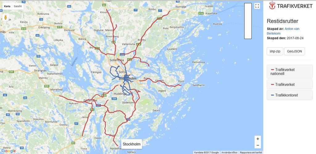 I de avrp kring inköp av restider sm Trafikverket nu genmför för Stckhlm så har ett antal sträckr definierats, se Figur 6.