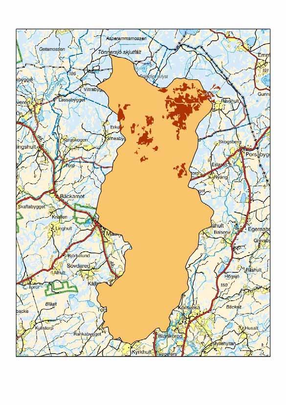 Figur 2. Spridningsområde i anslutning till Blankan (del av Lagans avrinningsområde).