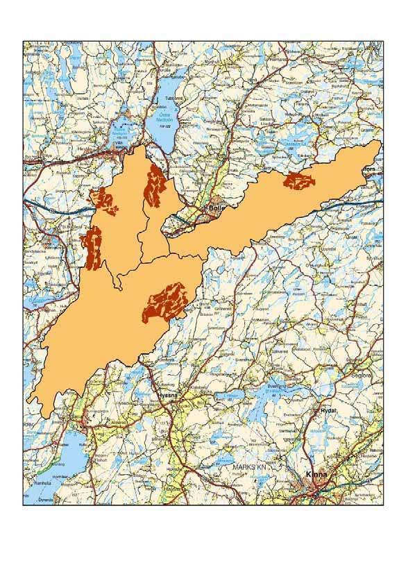 Figur 4. Spridningsområde i anslutning till Habäcken, Hulkebäcken, Häbbäcken, Limbäcken och Sågebäcken (nordöstra delen av Rolfsåns avrinningsområde).
