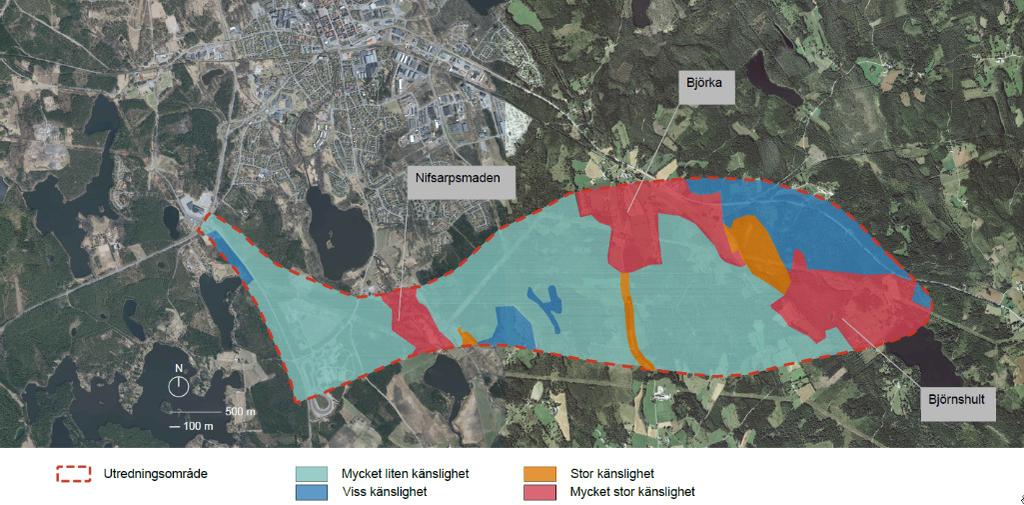 Landskapets känslighet Karaktäriseringen av området visar även på tidvis höga värden för landskapsbilden samt rekreations- och upplevelsevärden.